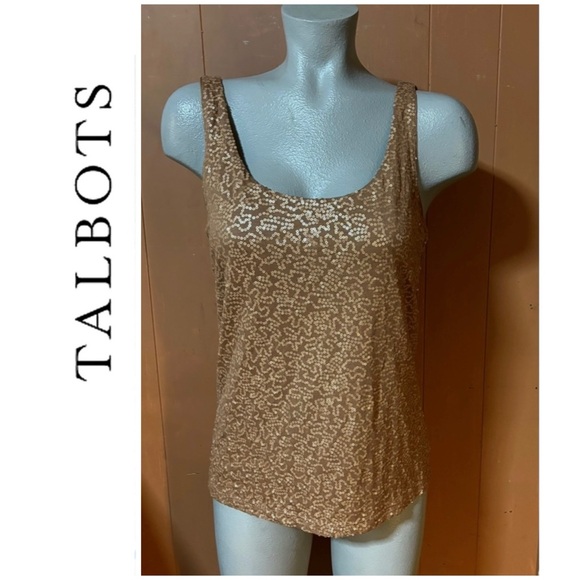 Talbots Petites Tan Brown Sequin Tank Top M - Picture 1 of 9